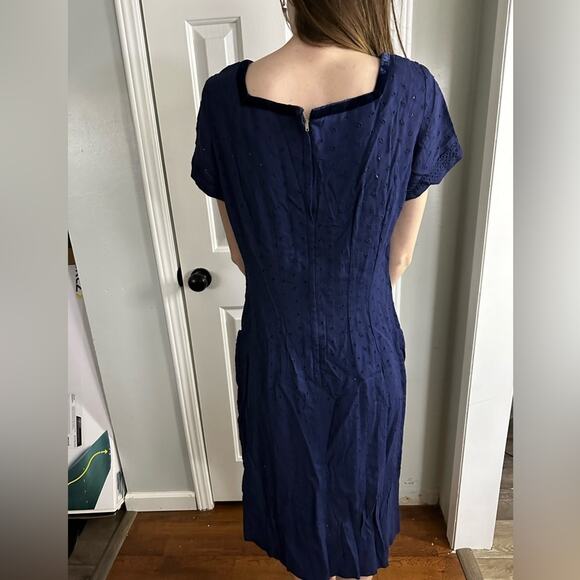JACK SQUIRE Blue Cotton & Lace Rockabilly wiggle Dress Size wiggle 6 - Picture 2 of 10